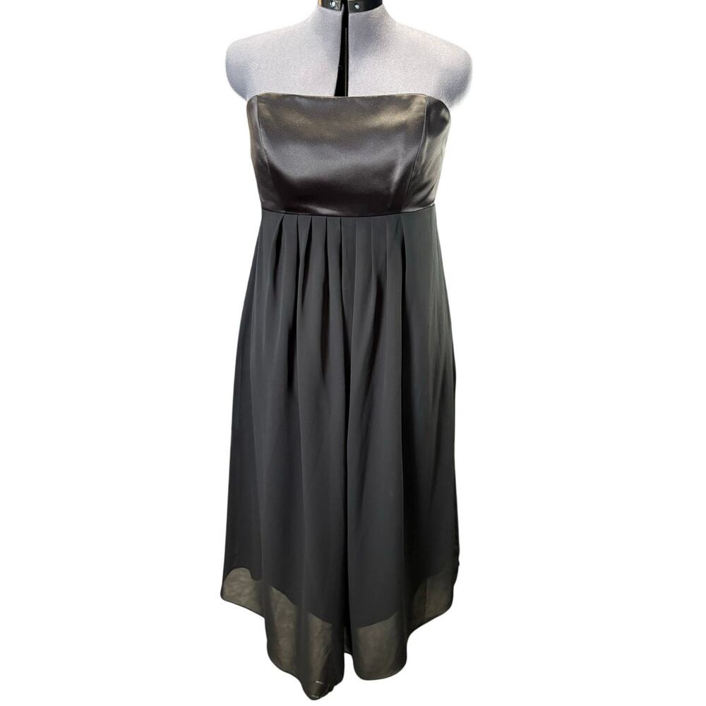 Alfred Sung Strapless Cocktail Dress Size 10 Black Mid Knee Length Satin Bodice